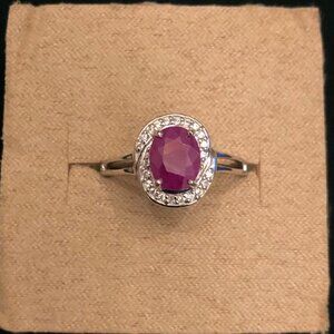 2.46CTW Kenya Ruby & White Zircon Rhodium Over Silver Ring